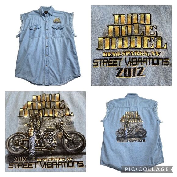 Bad Role Model Street Vibrations Skeleton Reno-Sparks NV Denim Biker Shirt 2XL - Picture 1 of 16